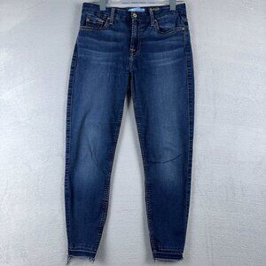 7 For All Mankind The Ankle Skinny Jeans Raw Hem Women's Blue Size 27